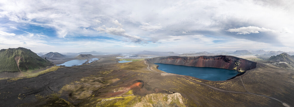 Panoramic view shows Lj�tipollur crater lake in Icelandic Highlands