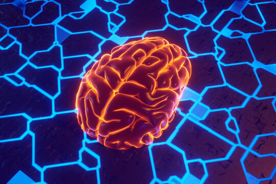 3D rendered illustration of brain on circuit board symbolizing machine learning algorithms