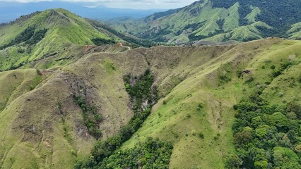 Scenic Green Mountain Valley with Rolling Hills and Tropical Highland Landscape © Alsy