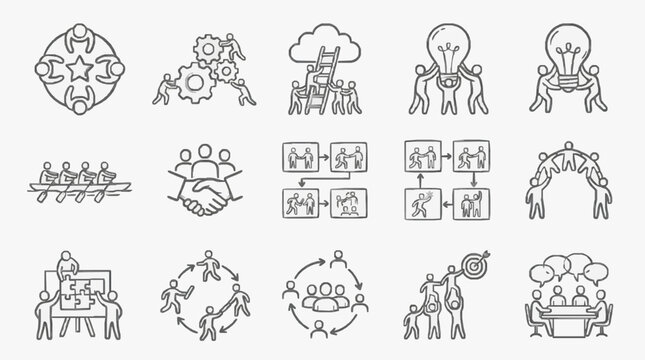 Illustrative Symbols of Human Interaction and Technology.