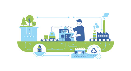 Fototapeta premium Sustainable Manufacturing Process: Water Recycling and Green Industry