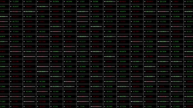 colourful stock command centre with dynamic profit and loss grid display showing live price scanners across global markets hi tech background