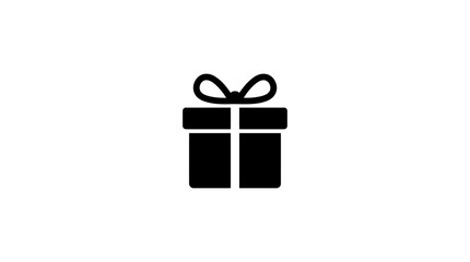 Fototapeta premium A simple black silhouette icon of a gift box with a bow on a plain white background, symbolizing presents and celebrations.