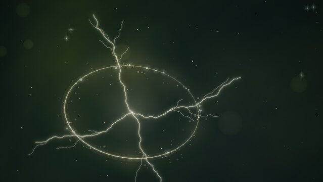 Lightning strikes through an oval ring with stars