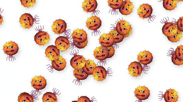 Cartoon Germs and Bacteria Falling Against a White Background