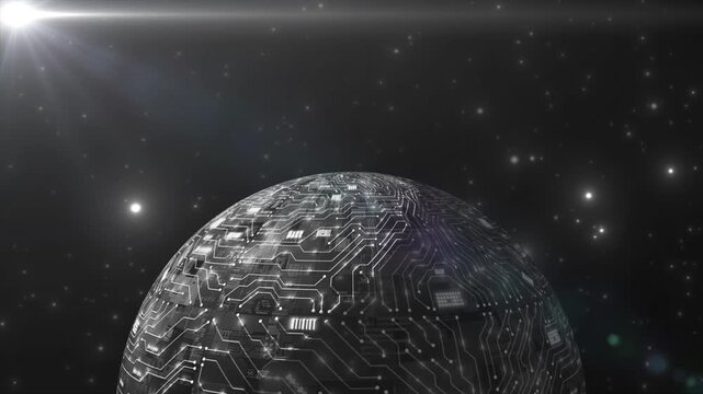 White color rotating hi-tech planet in galaxy with shining star hi-tech design technology background