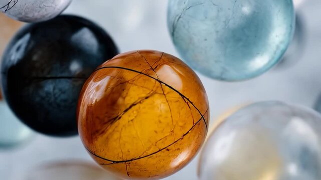Vibrant glass marbles in motion: floating and spinning in a mesmerizing dance