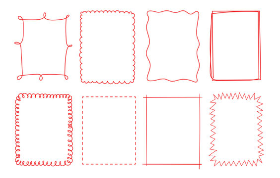 Doodle frame set, hand drawn colorful border collection. Line border. Vector