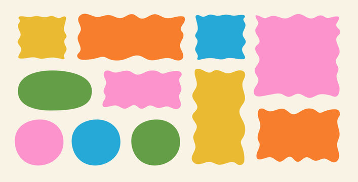 Hand drawn doodle frame shapes set. Colorful decorative square frames with wavy borders. Vector