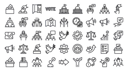 Fototapeta premium Election voting and democracy political line icons.