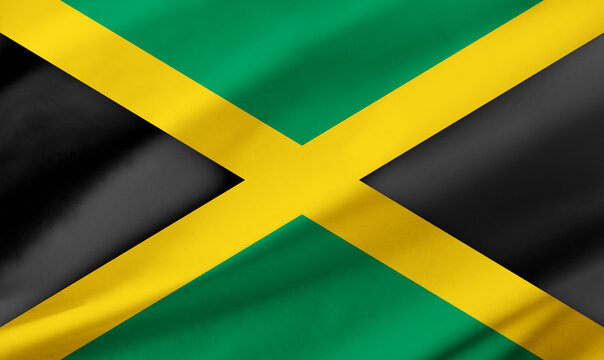 Jamaica flag background with waving fabric texture