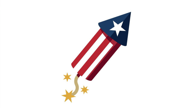 Celebration fireworks rocket with red and white stripes blue tail and stars for patriotic festivities and national holidays