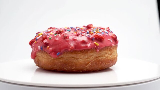 Strawberry Glazed Donut with Sprinkles on White