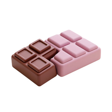 Cute pair of chocolate bars in milk brown and strawberry pink isolated on transparent background for candy confectionery design