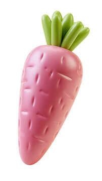 Cute pastel pink carrot with lime green leafy top isolated on transparent background for cute vegetable garden design