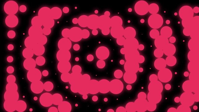 Bright pink neon glowing circles radiating outward in a rhythmic pulse pattern across dark space