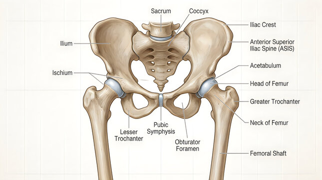 Anatomical diagram of the human pelvic bone structure