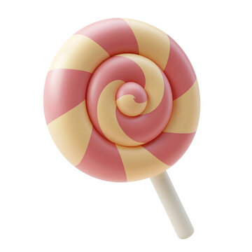 Cute swirl lollipop in dusty rose and pale cream with cream stick isolated on transparent background for sweet candy shop design