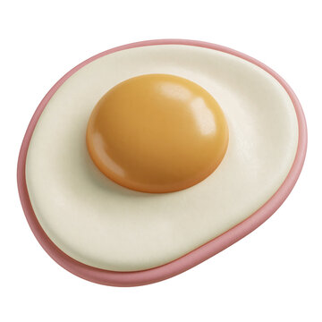 Cute sunny side up fried egg with golden orange yolk and dusty rose rim isolated on transparent background for breakfast food design