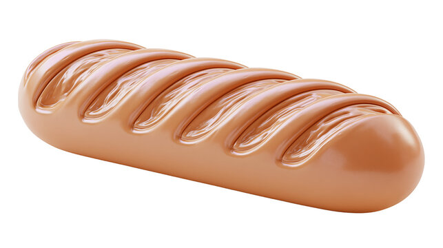 Cute tan french baguette with seven diagonal score marks and glossy crust isolated on transparent background for bakery bread menu design