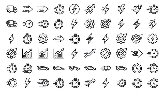 Speed performance and fast delivery line icons