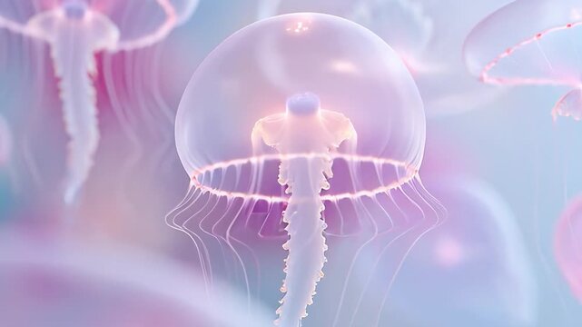 Mesmerizing jellyfish movement in a vibrant underwater scene
