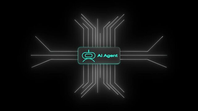 Glowing AI Agent Logo Animation with Neon Effect. Modern Artificial Intelligence Technology