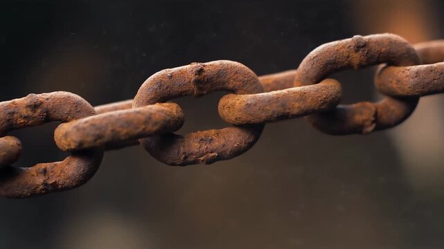Rusted chain close-up with tiny moving dust