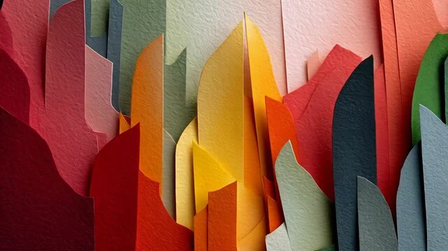 Vibrant abstract paper cut animation unveiling dynamic color play