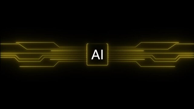 AI Command Prompt on Motherboard Digital Chip Animation Cyberpunk Processor Technology 4K Loop motion video,