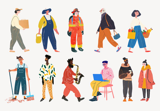 Diverse Characters In Everyday Activities Element Design Collection