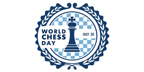 Chess Emblem With Laurel Wreath Blue And White Vector Illustration © prince