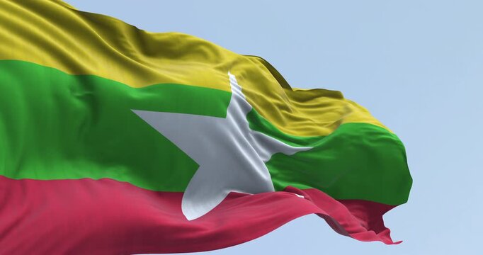 Close-up of Myanmar national flag fluttering in the wind
