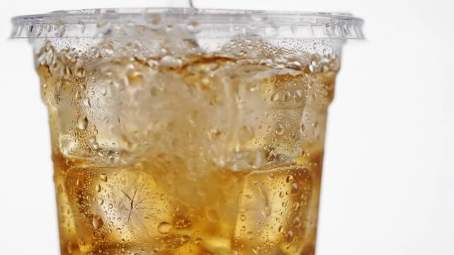 Cold Iced Tea in Plastic Cup with Condensation