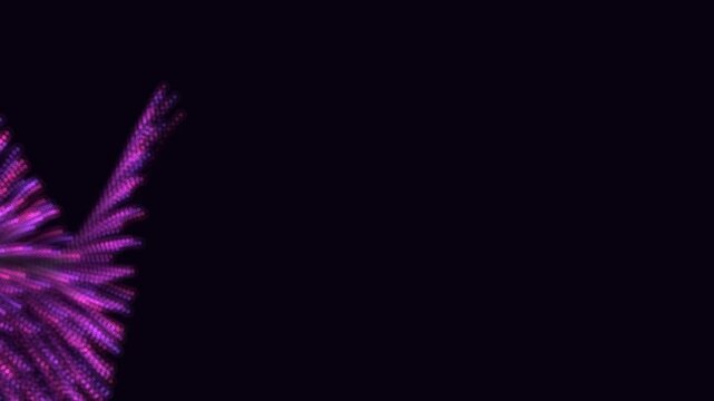 Flowing waves of bright purple light particles moving in a rhythmic pattern across dark space