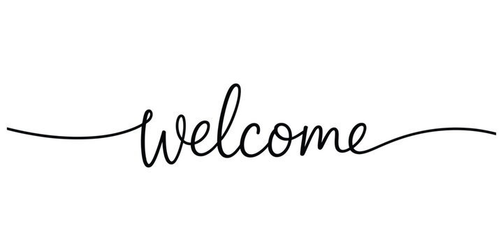 Welcome word in elegant continuous black ink calligraphy line art
