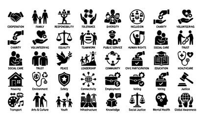 Naklejka premium Society solid icons vector community values pack