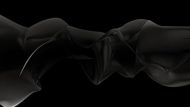 Sophisticated 3D black silk cloth undulating with deep contrasting shadows. Perfect for luxury brand product reveals, fashion backgrounds, and high-end corporate presentations.