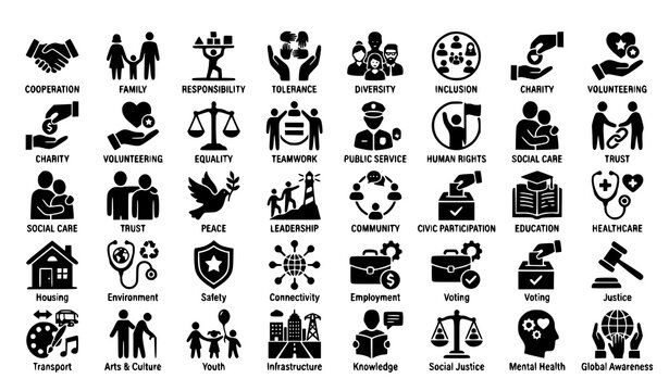 Society solid icons vector community values pack