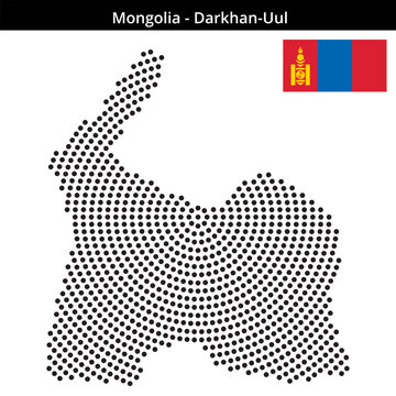 Map of Mongolia region Darkhan-Uul in concentric medium dots