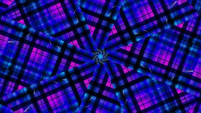 Abstract Geometric Kaleidoscopic Pattern with Blue and Pink Plaid