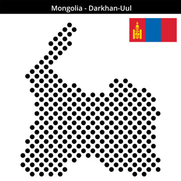 Map of Mongolia region Darkhan-Uul in larger cross shaped dots