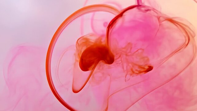 Mesmerizing pink and red ink swirling in water creating hypnotic art