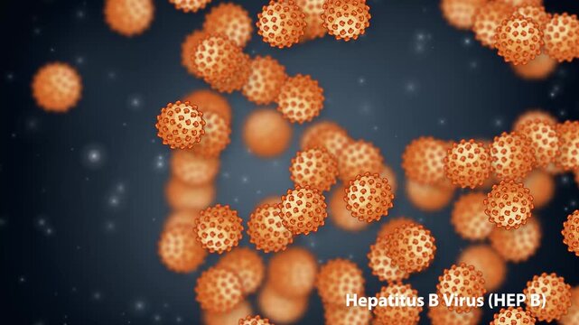 Hepatitis B Virus Microscopic Animation with Floating Orange Pathogens