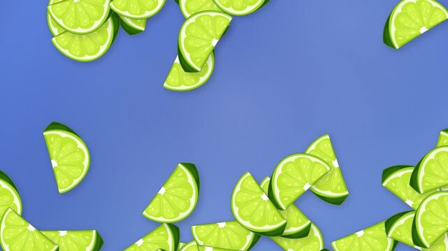 Animated Green Lime Wedges Falling Against a Gradient Blue Background