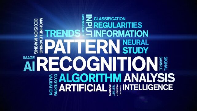 Pattern Recognition animated word cloud-text design animation tag kinetic typography seamless loop.
