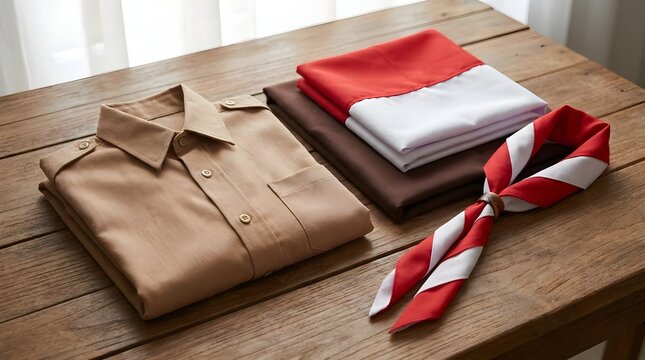 Traditional Scout Uniform Folded with Indonesian Flag