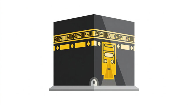 Close-up of the black and gold Kaaba with intricate patterns and sacred ambiance in Mecca for religious worship and pilgrimage