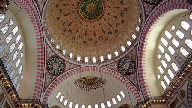 The interior of the Suleymaniye Mosque, Istanbul, Turkiye