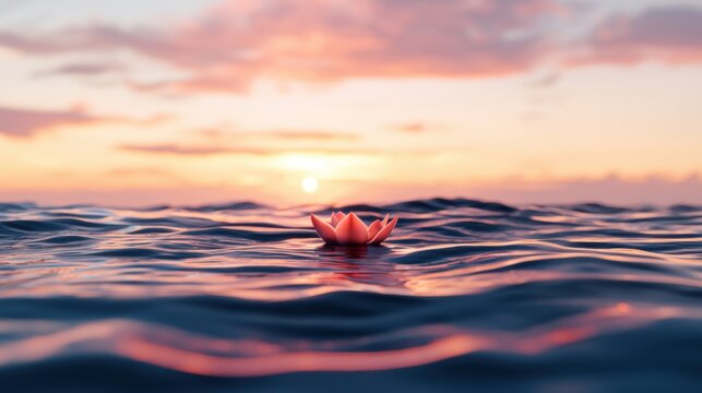 A pink lotus flower in the water.